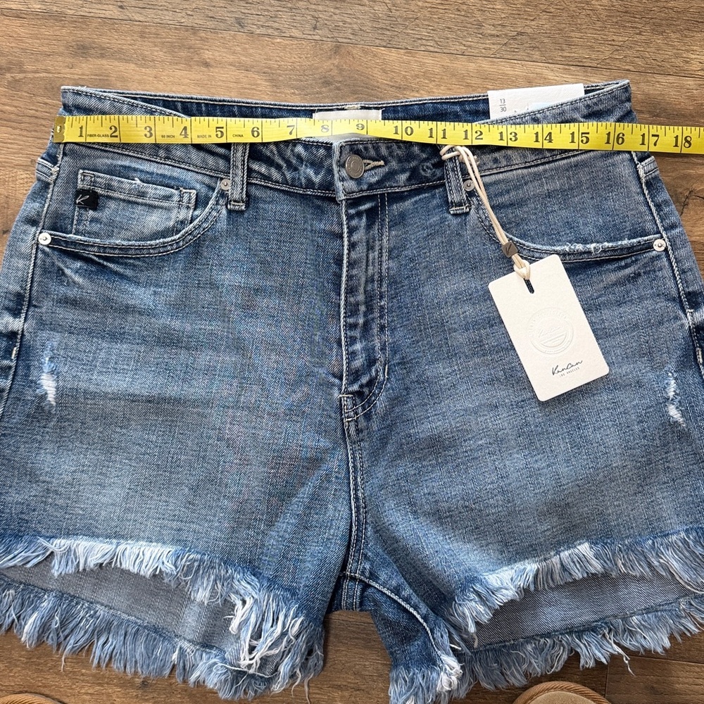 KanCan Blue Frayed Hem Jean Shorts - Picture 4 of 7